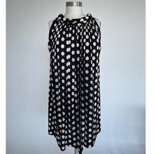 Vtg 60’s Black + White Polkadot Accordion Mod Tent Dress / One Size Retro